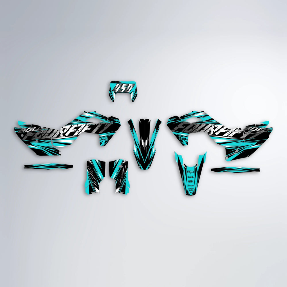 HYPER Husqvarna FE/TE graphics kit parts layout in Teal