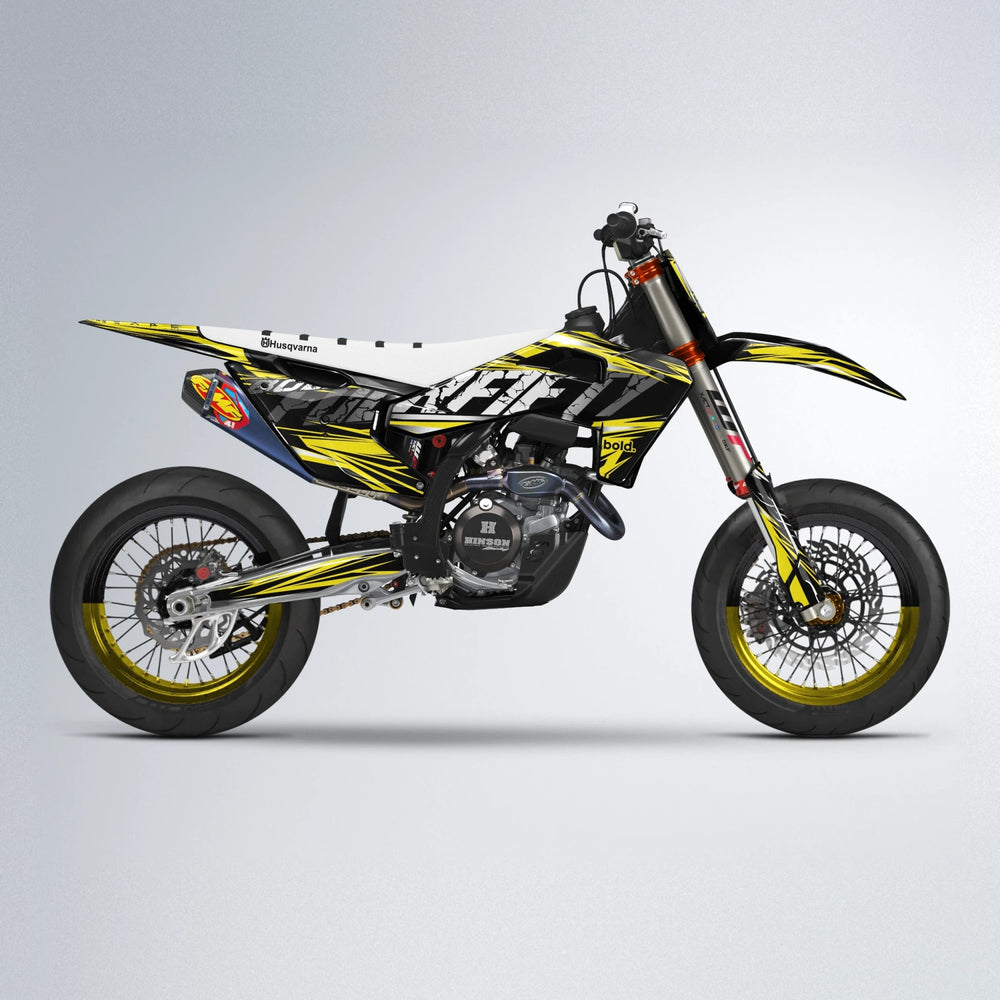 HYPER Husqvarna FE/TE supermoto graphics kit in Yellow