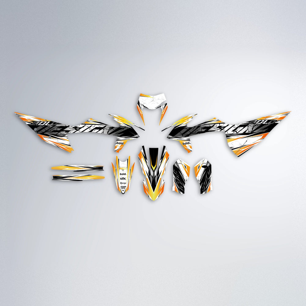 HYPER graphics kit parts layout in Orange & Yellow