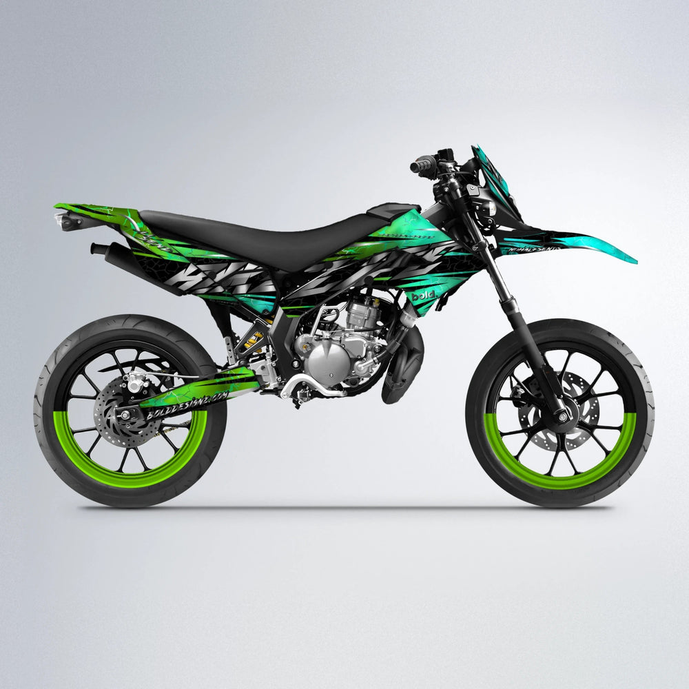 ILLUSION Derbi Senda supermoto graphics kit in Cyan & Green