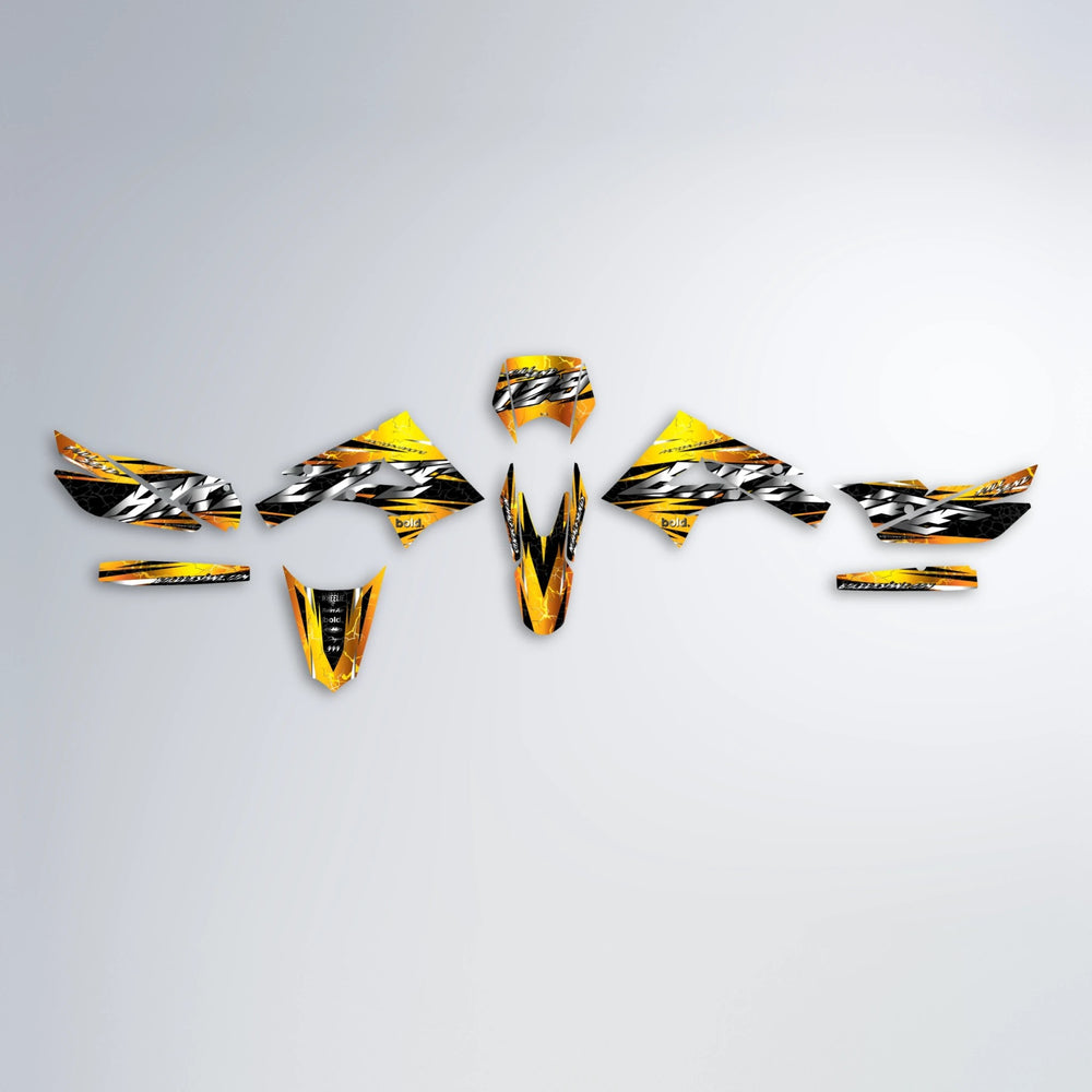 ILLUSION Derbi Senda graphics kit parts layout in Orange & Yellow