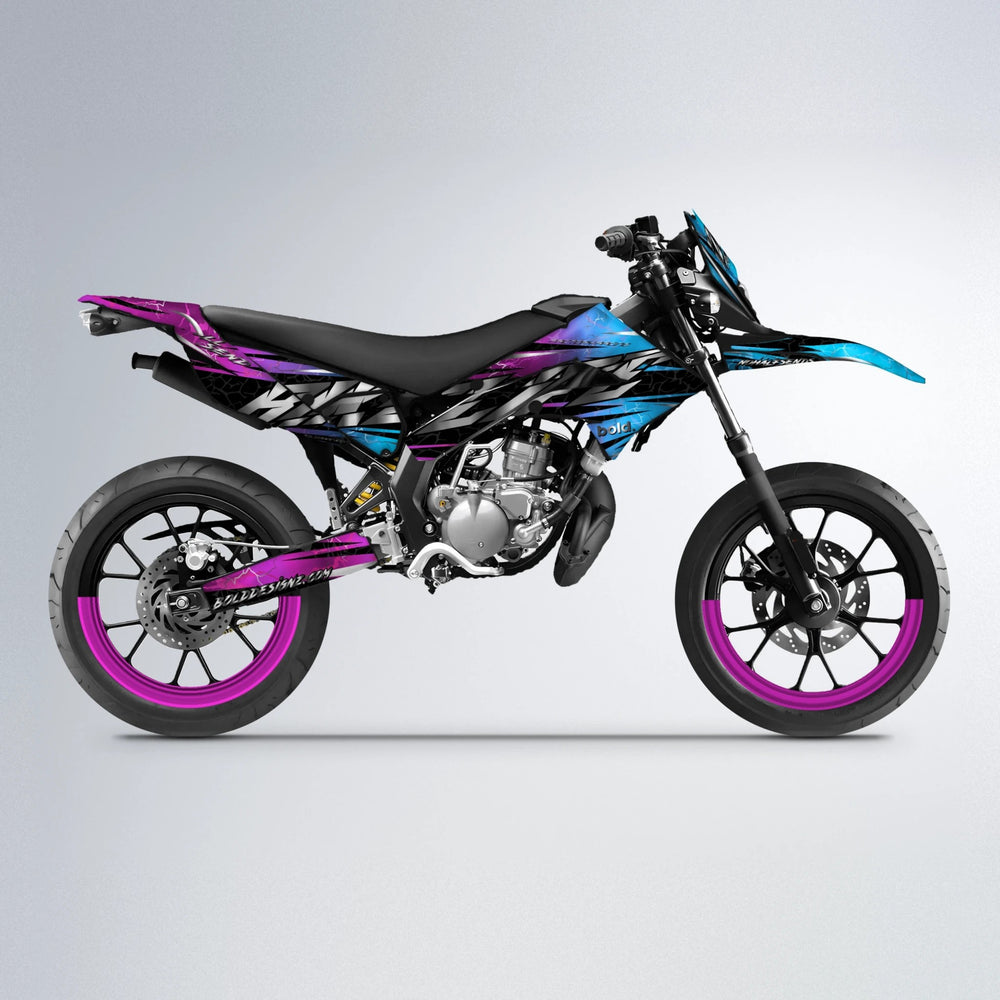 ILLUSION Derbi Senda supermoto graphics kit in Pink & Light Blue