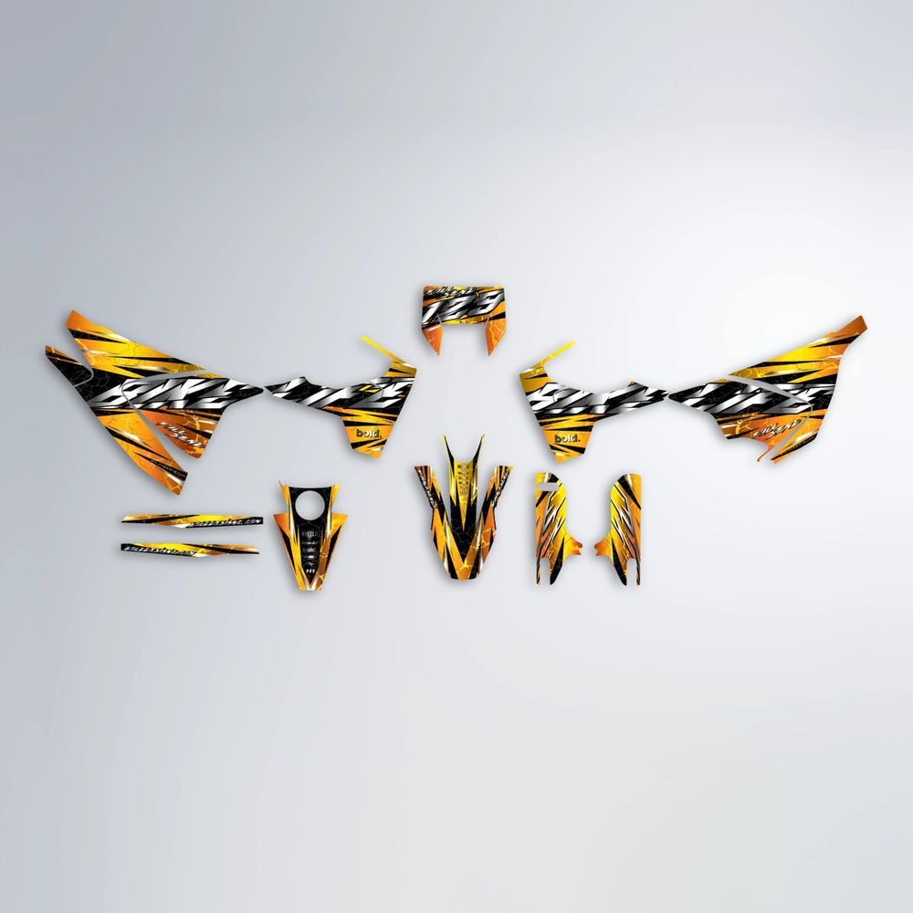 ILLUSION Husqvarna 701 graphics kit parts layout in Orange & Yellow