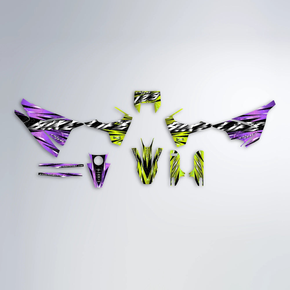 ILLUSION Husqvarna 701 graphics kit parts layout in Purple & Yellow