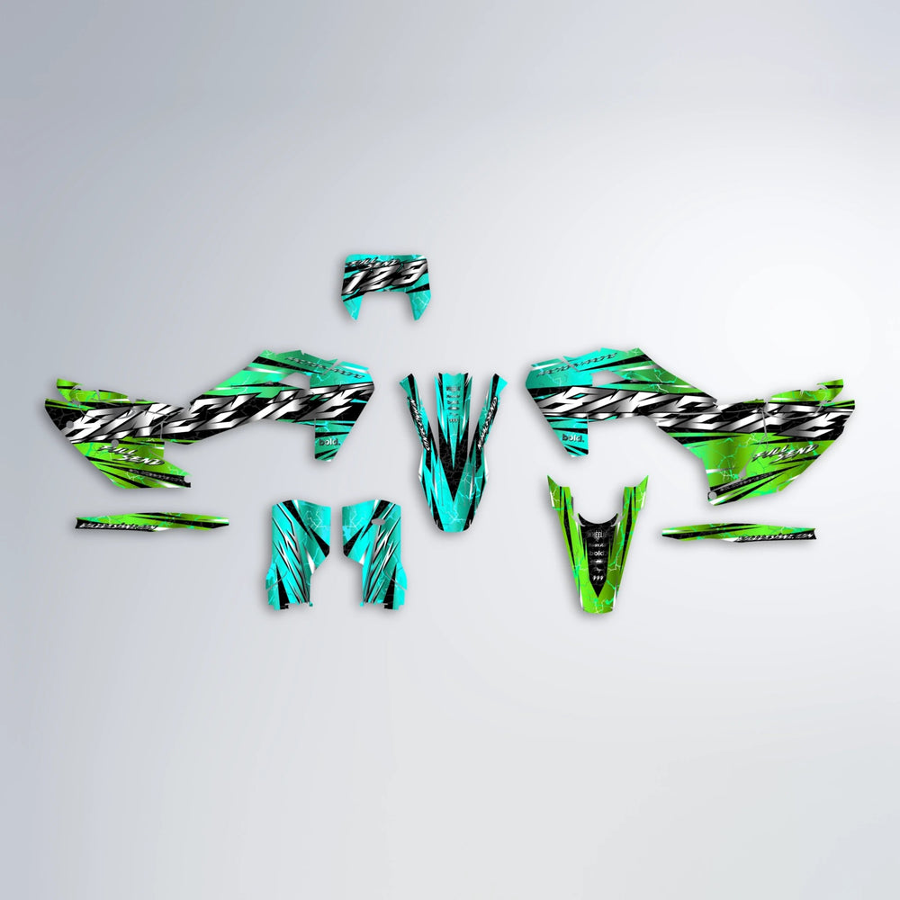 ILLUSION Husqvarna FE/TE graphics kit parts layout in Cyan & Green