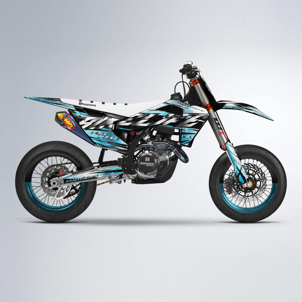 ILLUSION Husqvarna FE/TE supermoto graphics kit in Light Blue & White
