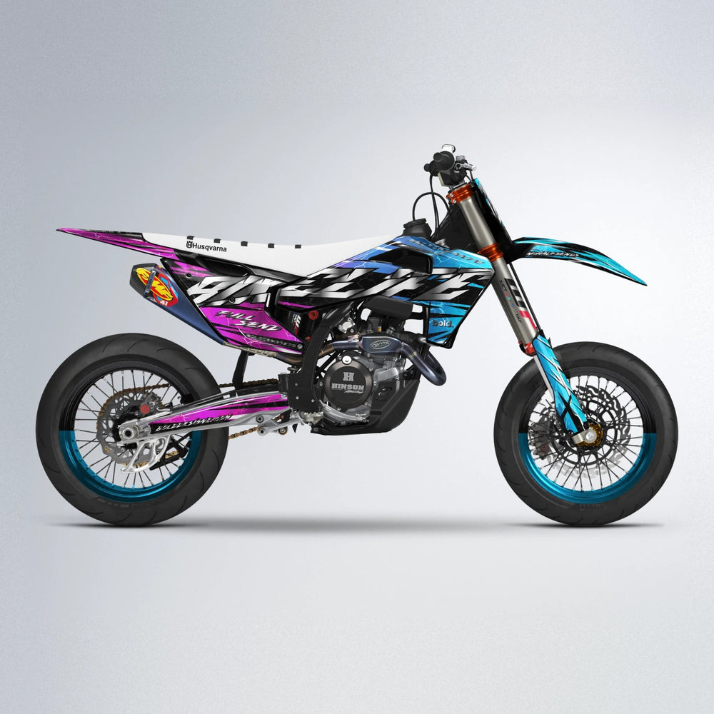 ILLUSION Husqvarna FE/TE supermoto graphics kit in Pink & Light Blue