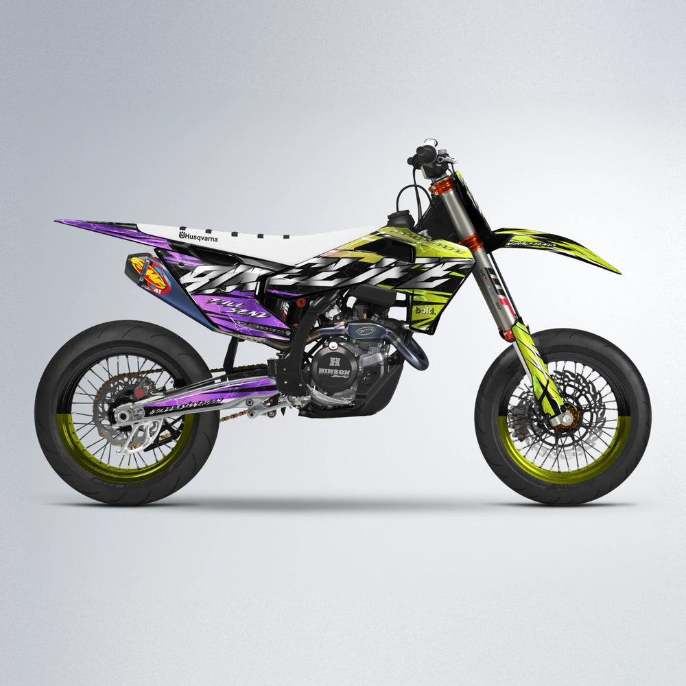 ILLUSION Husqvarna FE/TE supermoto graphics kit in Purple & Yellow
