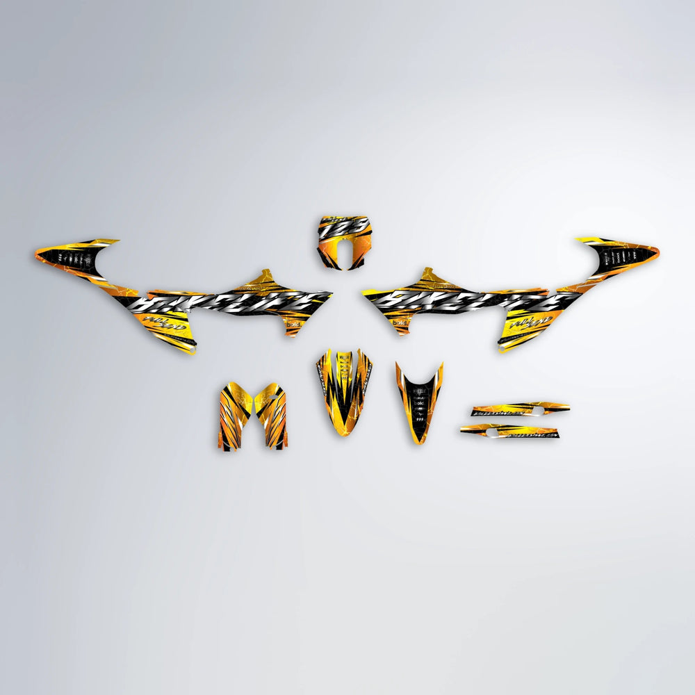 ILLUSION Stark Varg SM graphics kit parts layout in Orange & Yellow