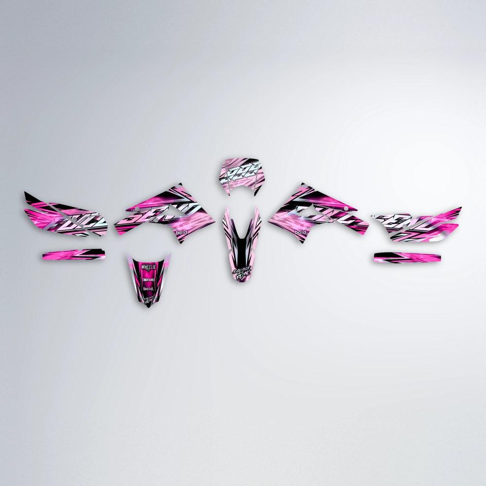 INFERNO Derbi Senda graphics kit parts layout in Flamingo