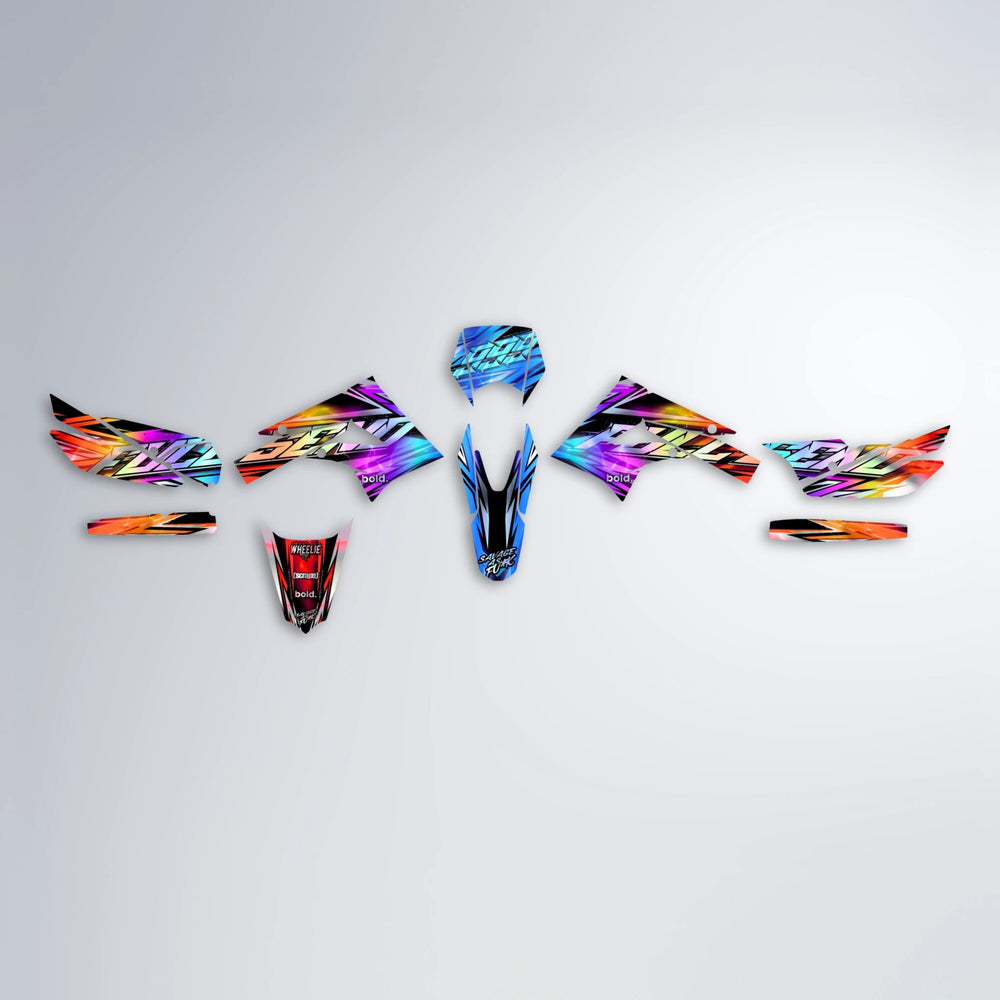 INFERNO Derbi Senda graphics kit parts layout in Sunset Fade