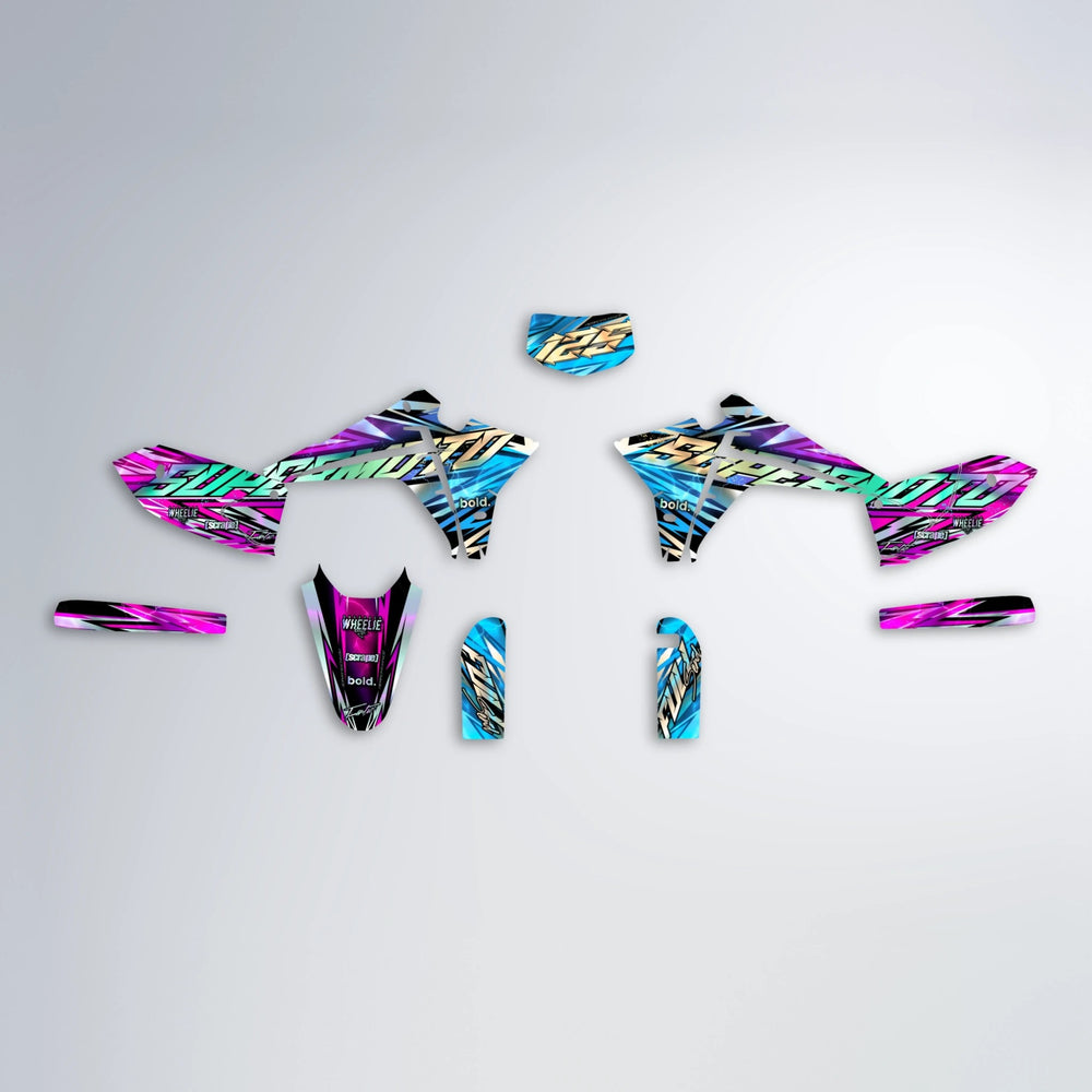 INFERNO Fantic graphics kit parts layout in Pink & Light Blue