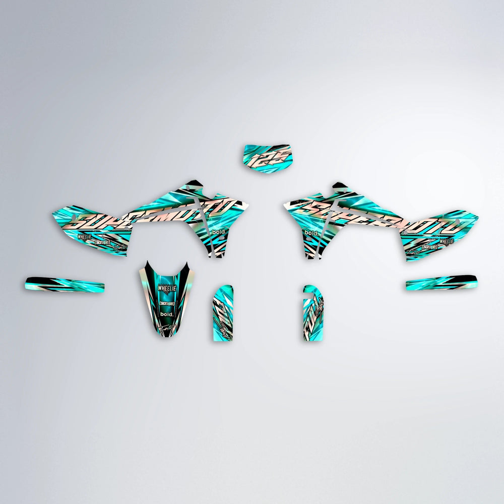 INFERNO Fantic graphics kit parts layout in Teal