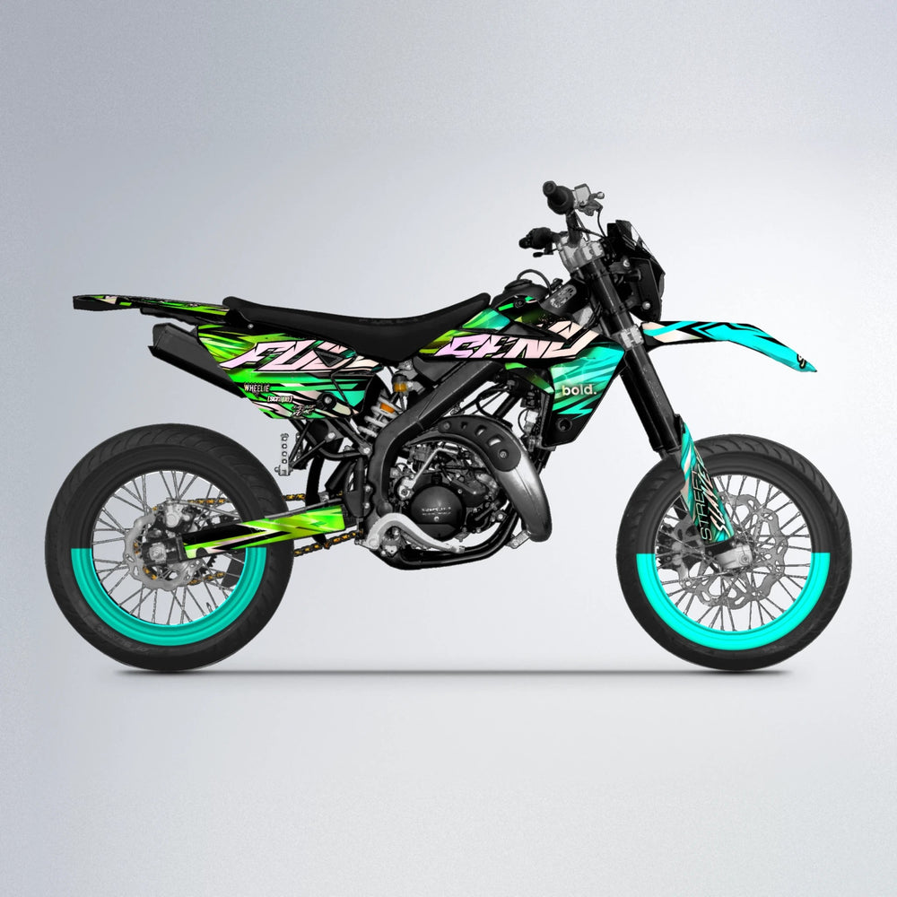INFERNO Rieju MRT supermoto graphics kit in Cyan & Green