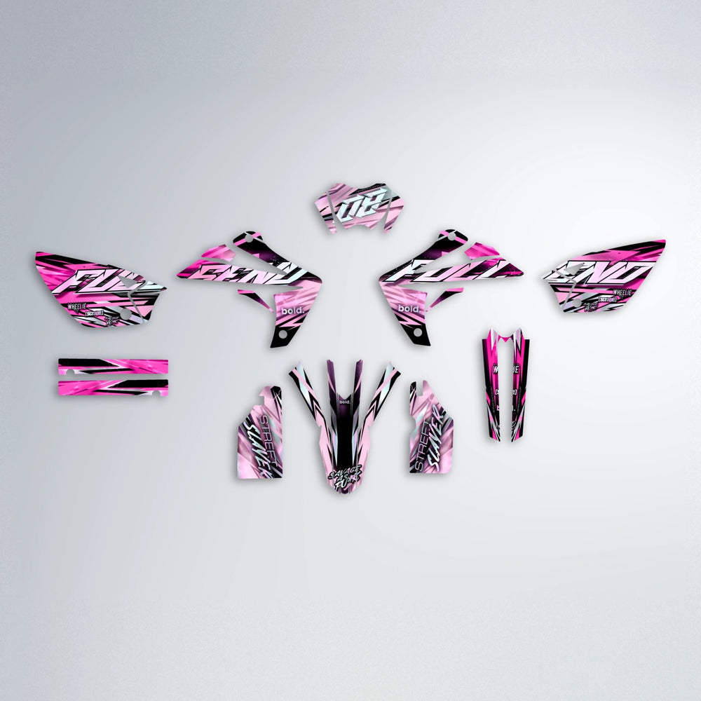 INFERNO Rieju MRT graphics kit parts layout in Flamingo