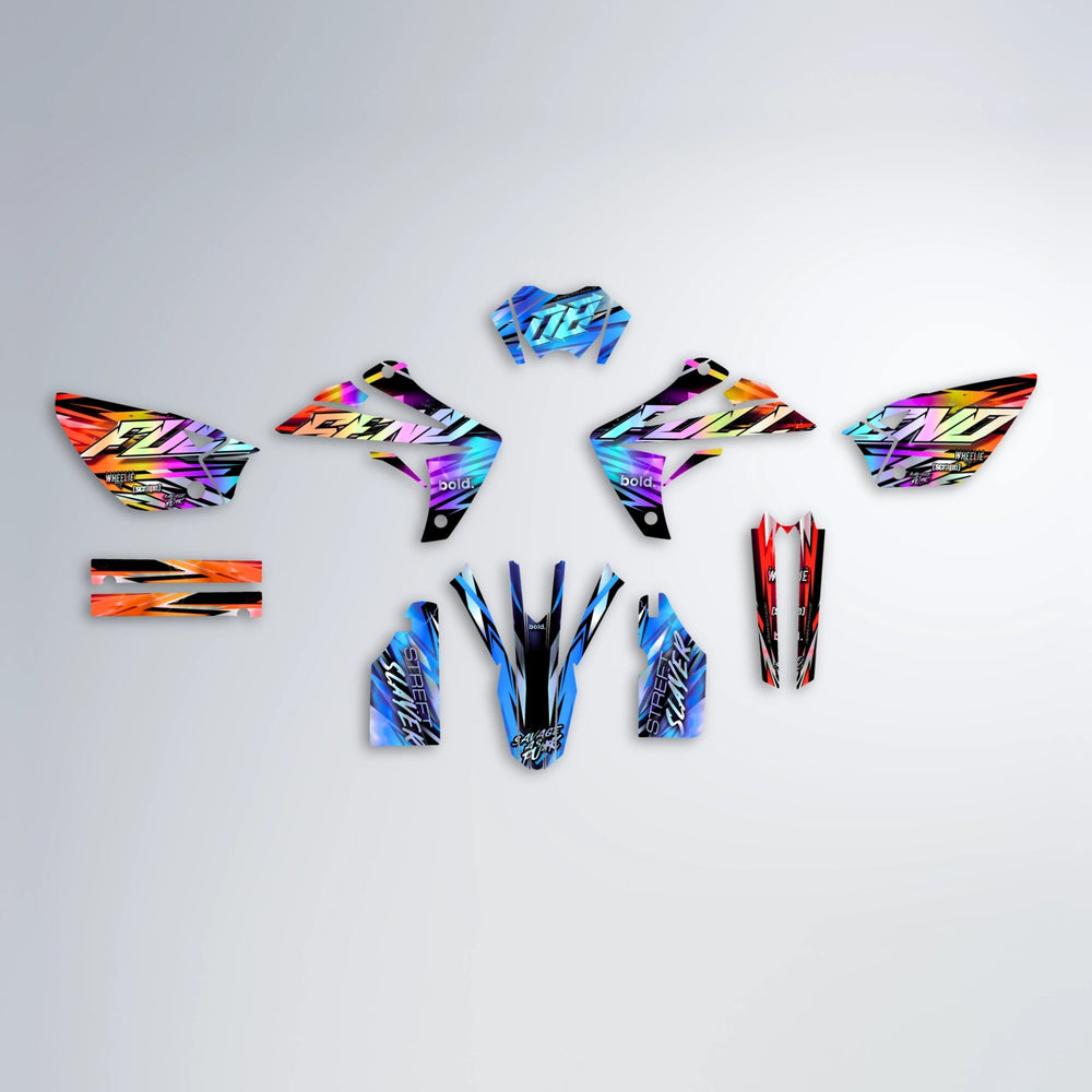 INFERNO Rieju MRT graphics kit parts layout in Sunset Fade
