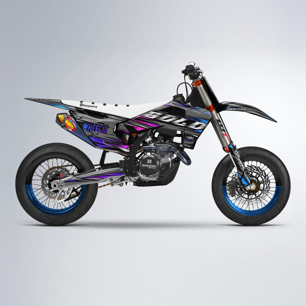 KLING Husqvarna FE/TE supermoto graphics kit in Blue Purple Fade