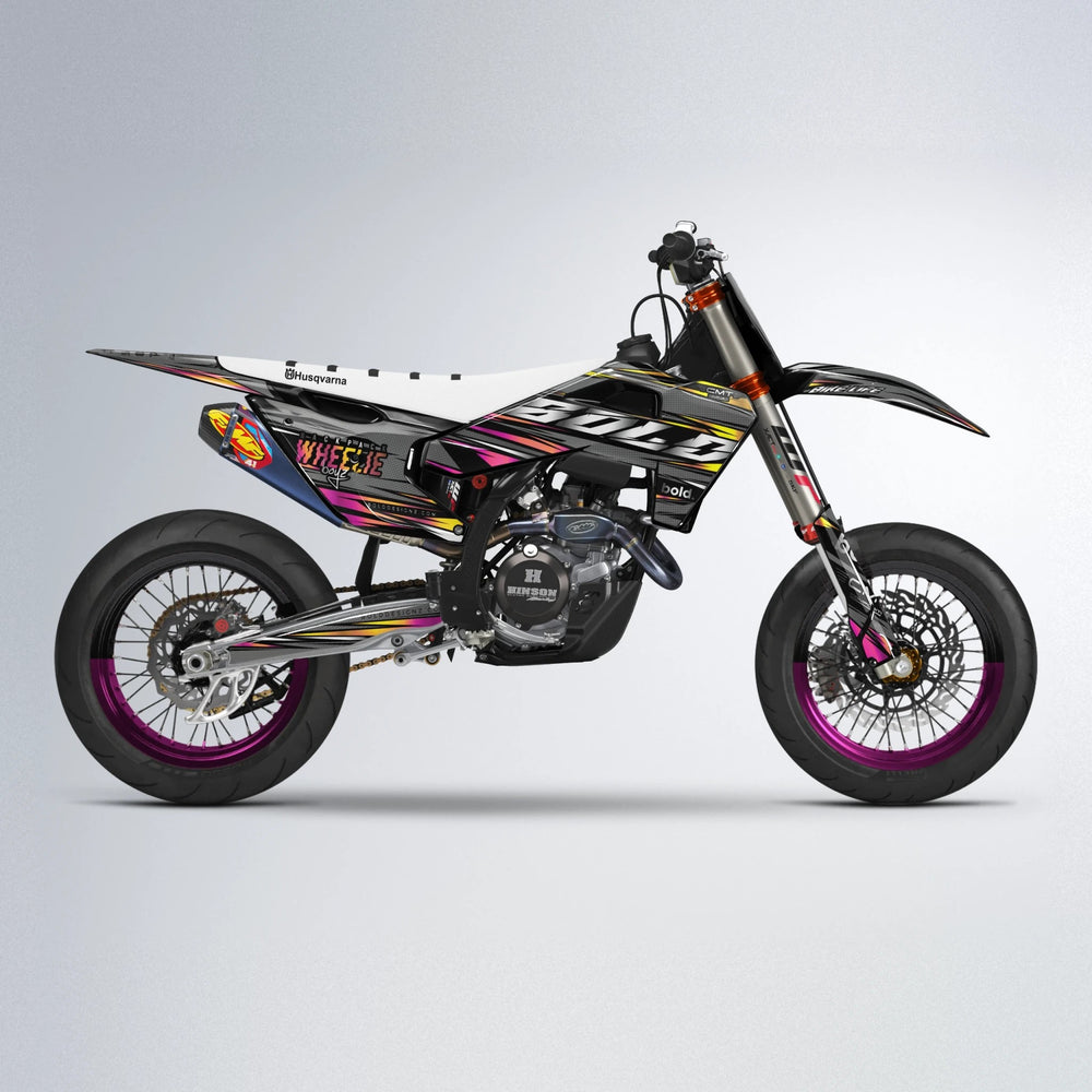 KLING Husqvarna FE/TE supermoto graphics kit in Pink & Yellow