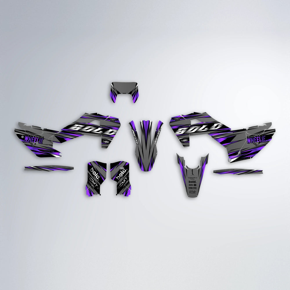 KLING Husqvarna FE/TE graphics kit parts layout in Purple