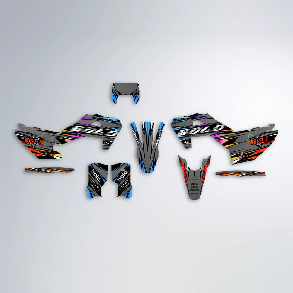 KLING Husqvarna FE/TE graphics kit parts layout in Sunset Fade
