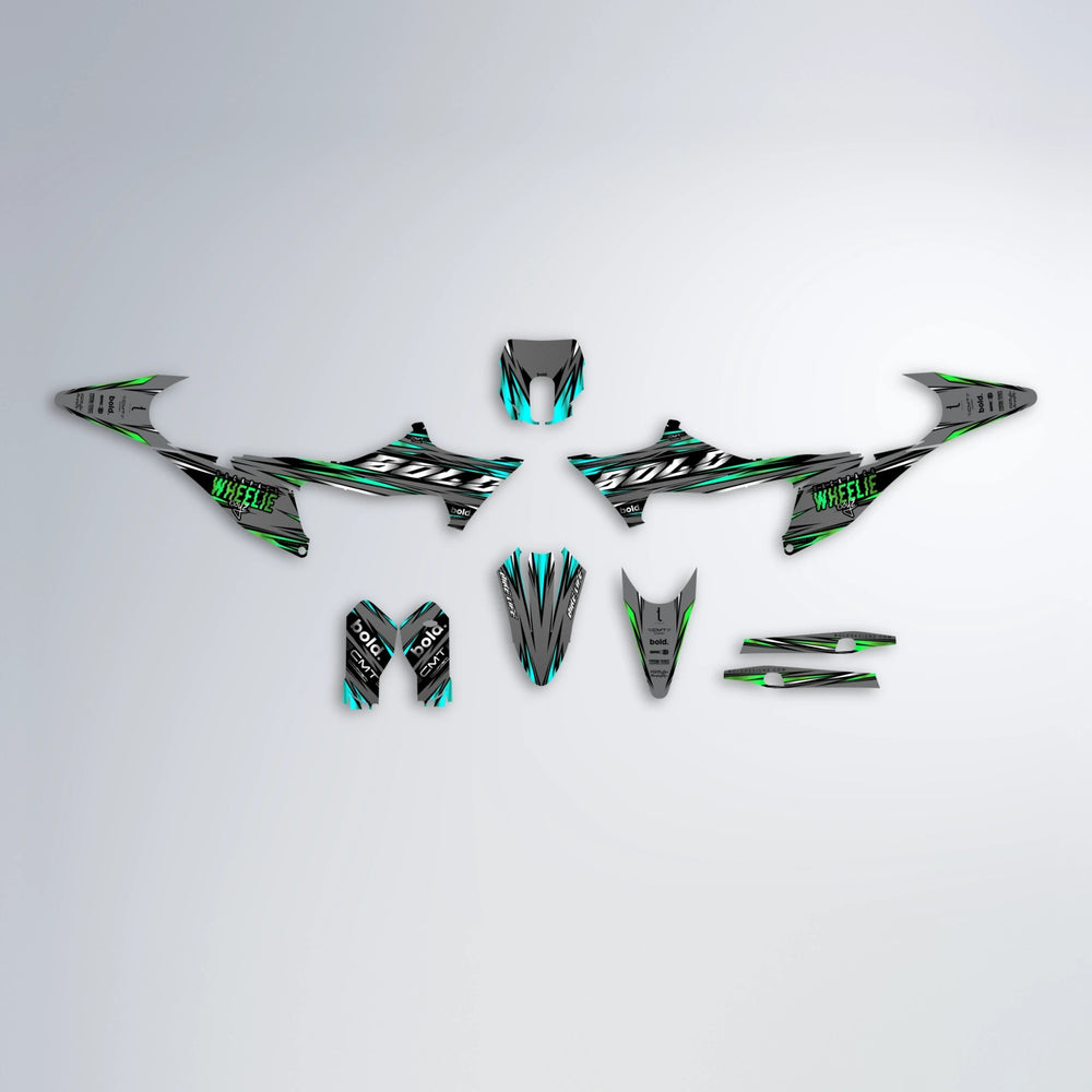 KLING Stark Varg SM graphics kit parts layout in Cyan & Green