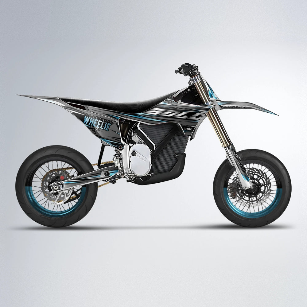 KLING Stark Varg SM supermoto graphics kit in Light Blue & White