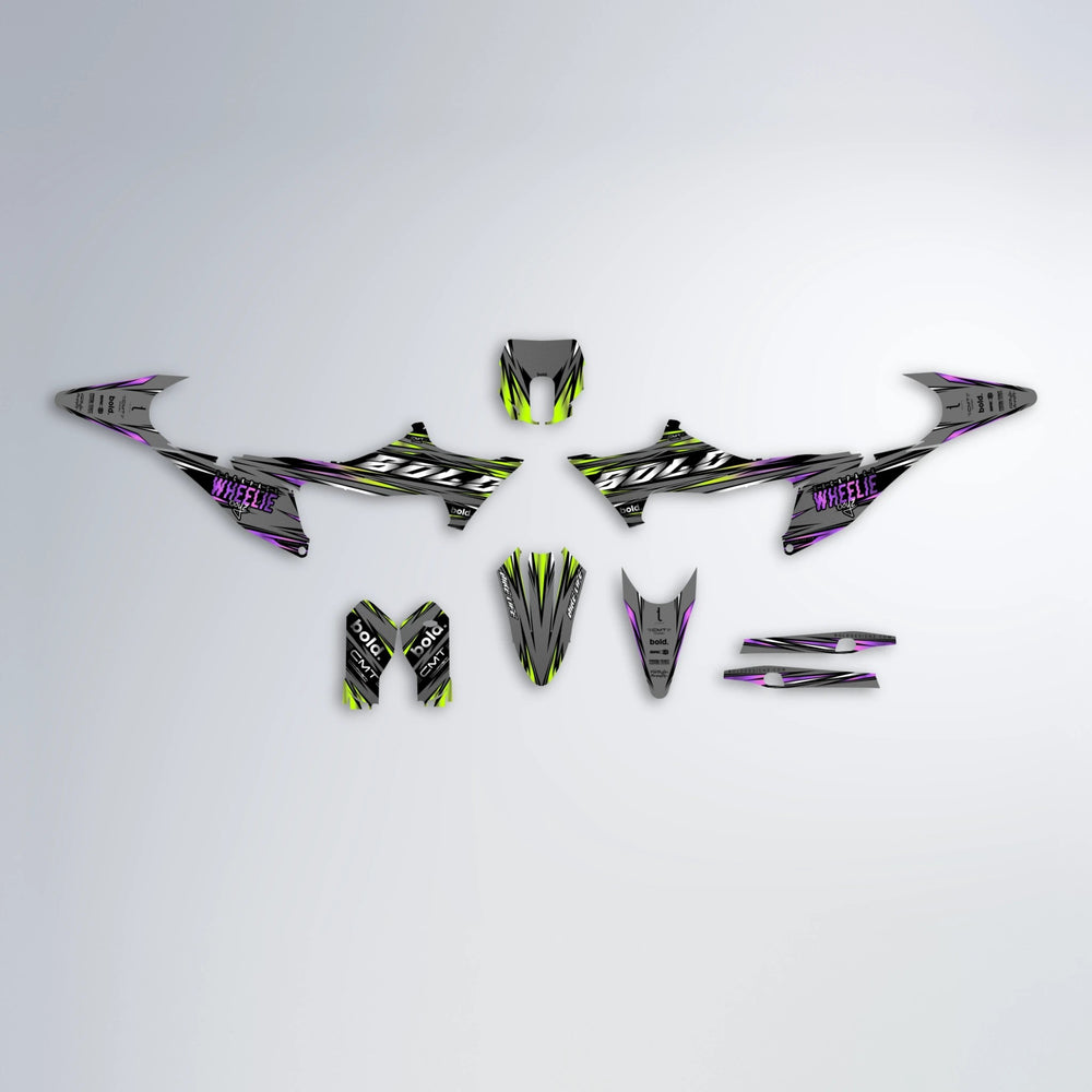 KLING Stark Varg SM graphics kit parts layout in Purple & Yellow