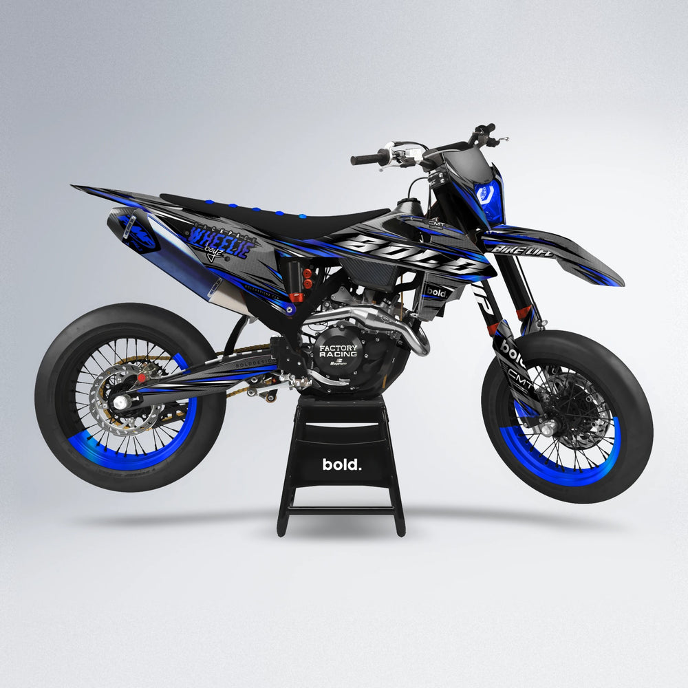 KLING supermoto graphics kit in Blue Chrome