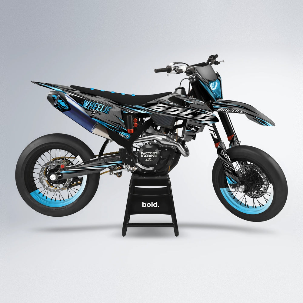 KLING supermoto graphics kit in Light Blue & White