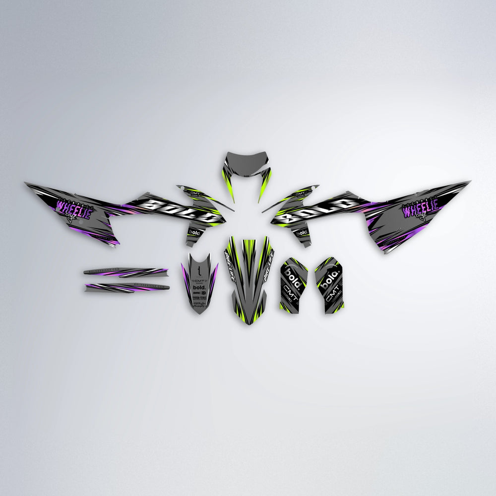 KLING graphics kit parts layout in Purple & Fluo Yellow