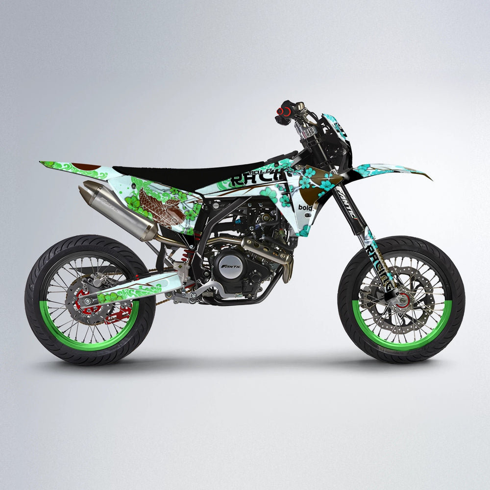 KOI Fantic supermoto graphics kit in Cyan & Green