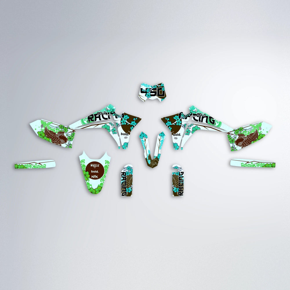 KOI Fantic graphics kit parts layout in Cyan & Green
