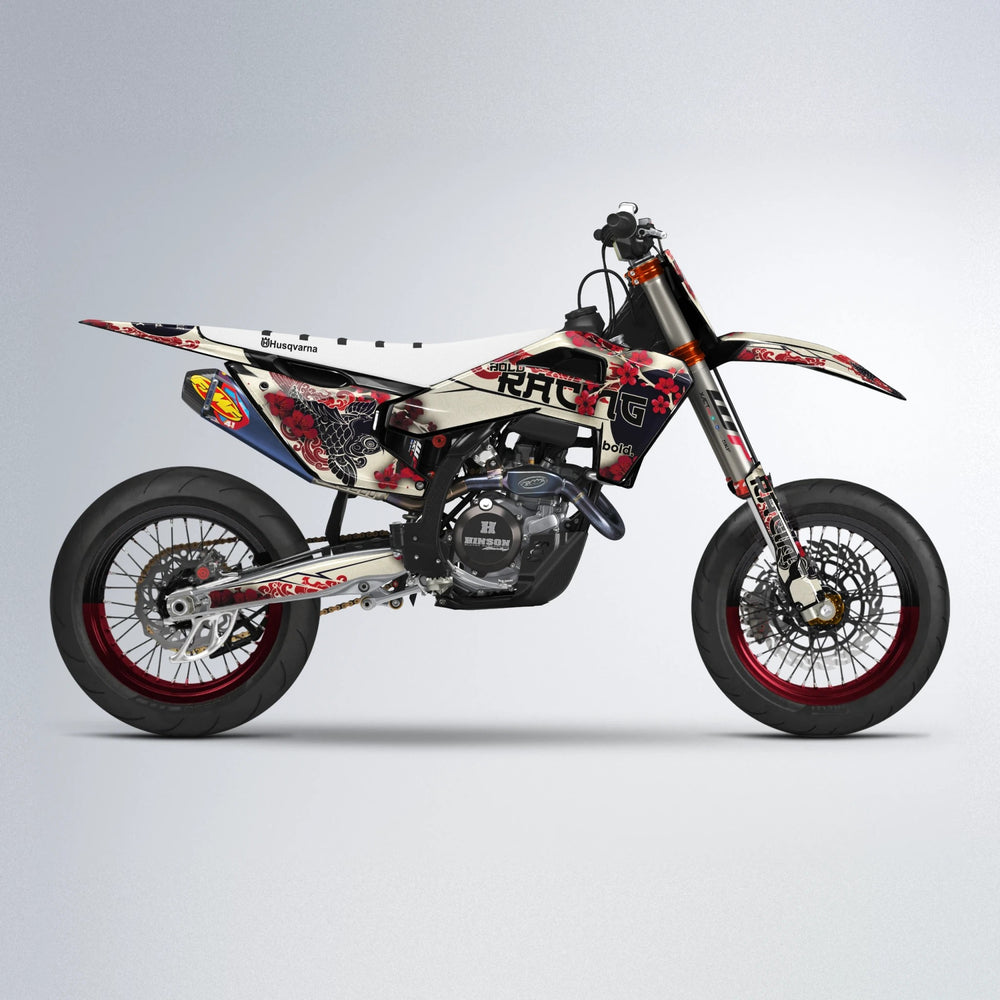 KOI Husqvarna FE/TE supermoto graphics kit in Black & Red