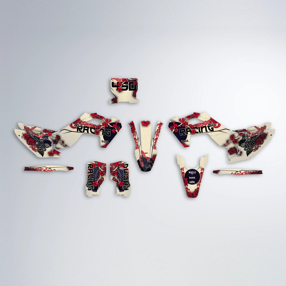 KOI Husqvarna FE/TE graphics kit parts layout in Black & Red