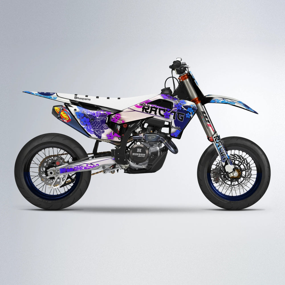 KOI Husqvarna FE/TE supermoto graphics kit in Blue Purple Fade
