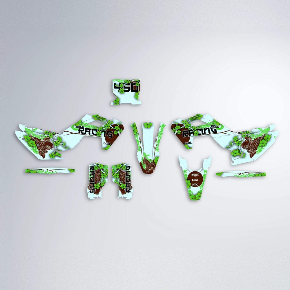 KOI Husqvarna FE/TE graphics kit parts layout in Green