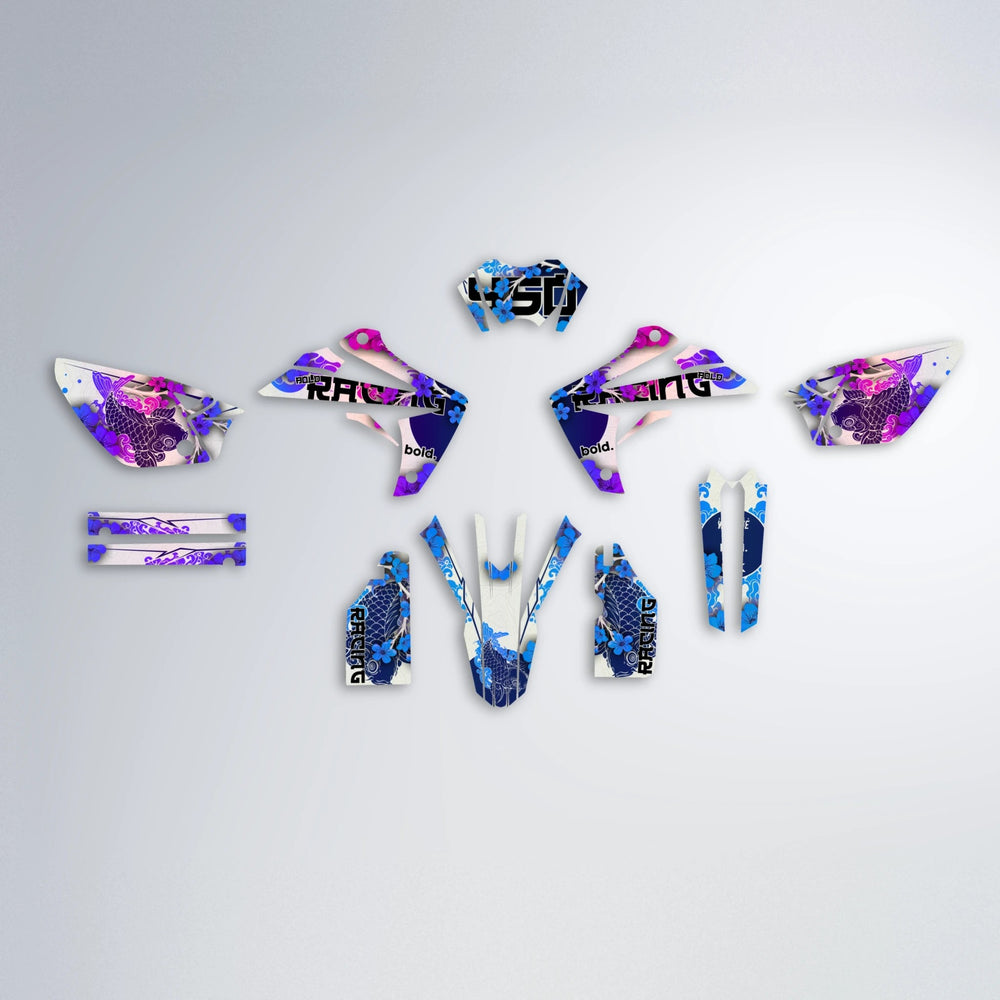 KOI Rieju MRT graphics kit parts layout in Blue Purple Fade