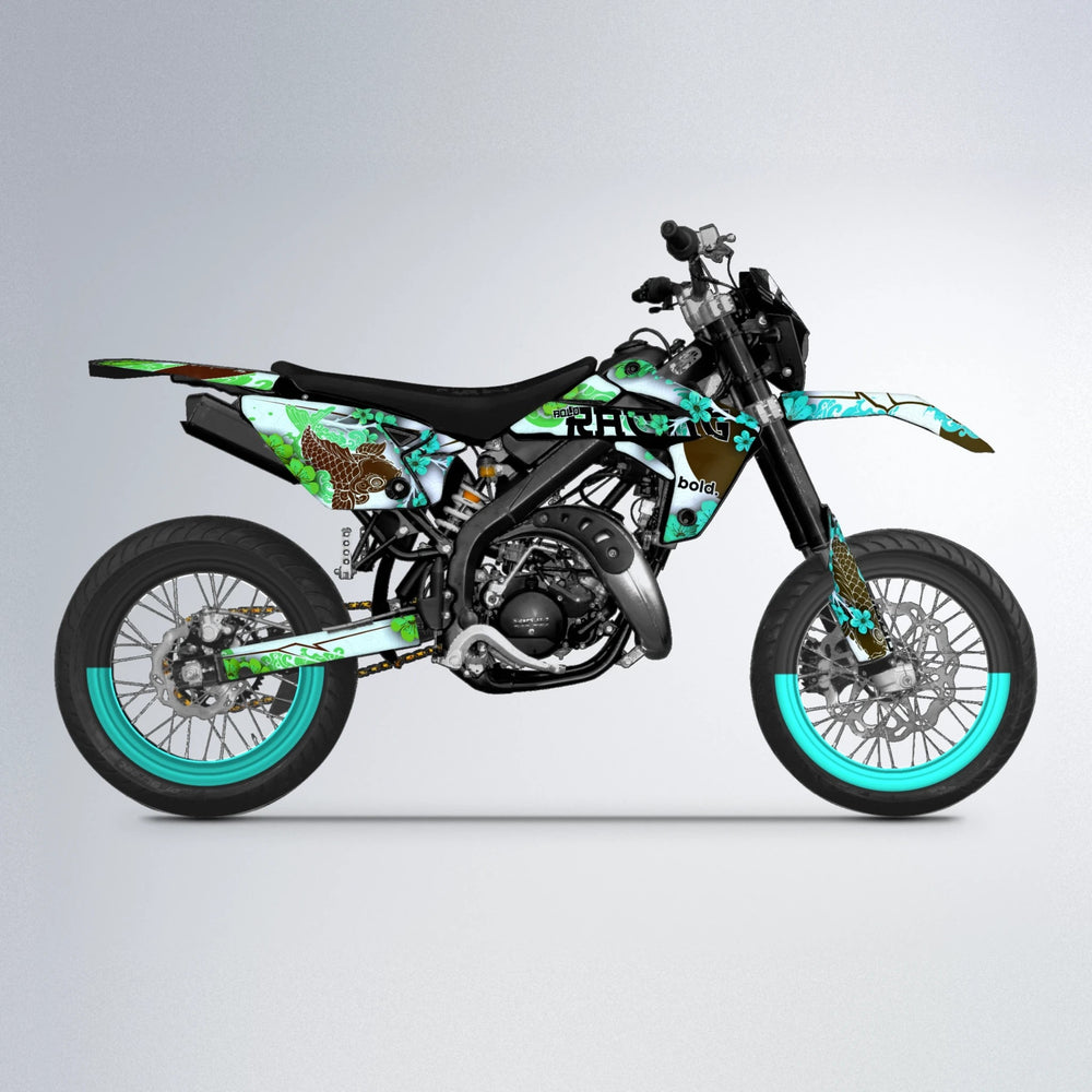 KOI Rieju MRT supermoto graphics kit in Cyan & Green