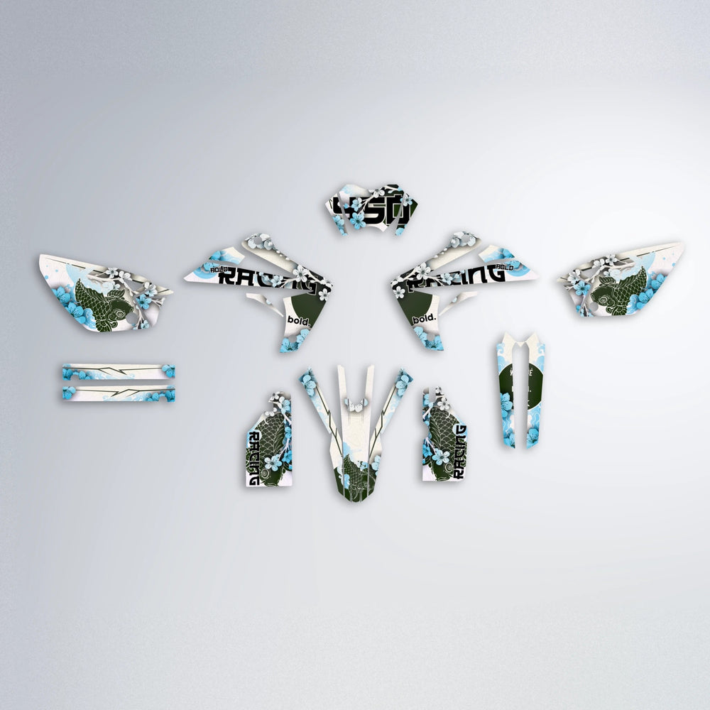KOI Rieju MRT graphics kit parts layout in Light Blue & White