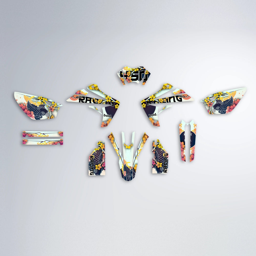 KOI Rieju MRT graphics kit parts layout in Pink & Yellow