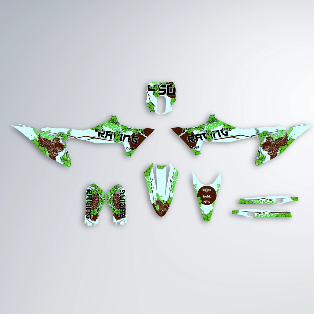 KOI Stark Varg MX graphics kit parts layout in Green