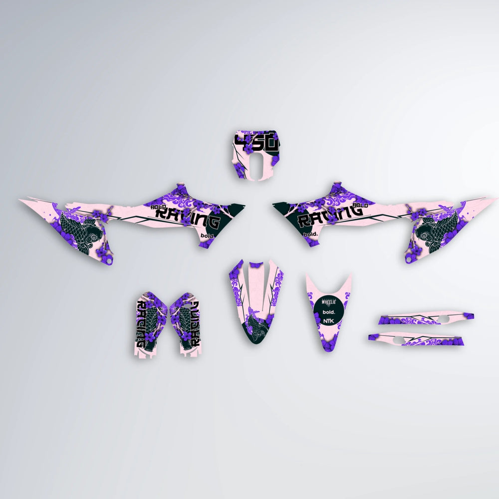 KOI Stark Varg MX graphics kit parts layout in Purple