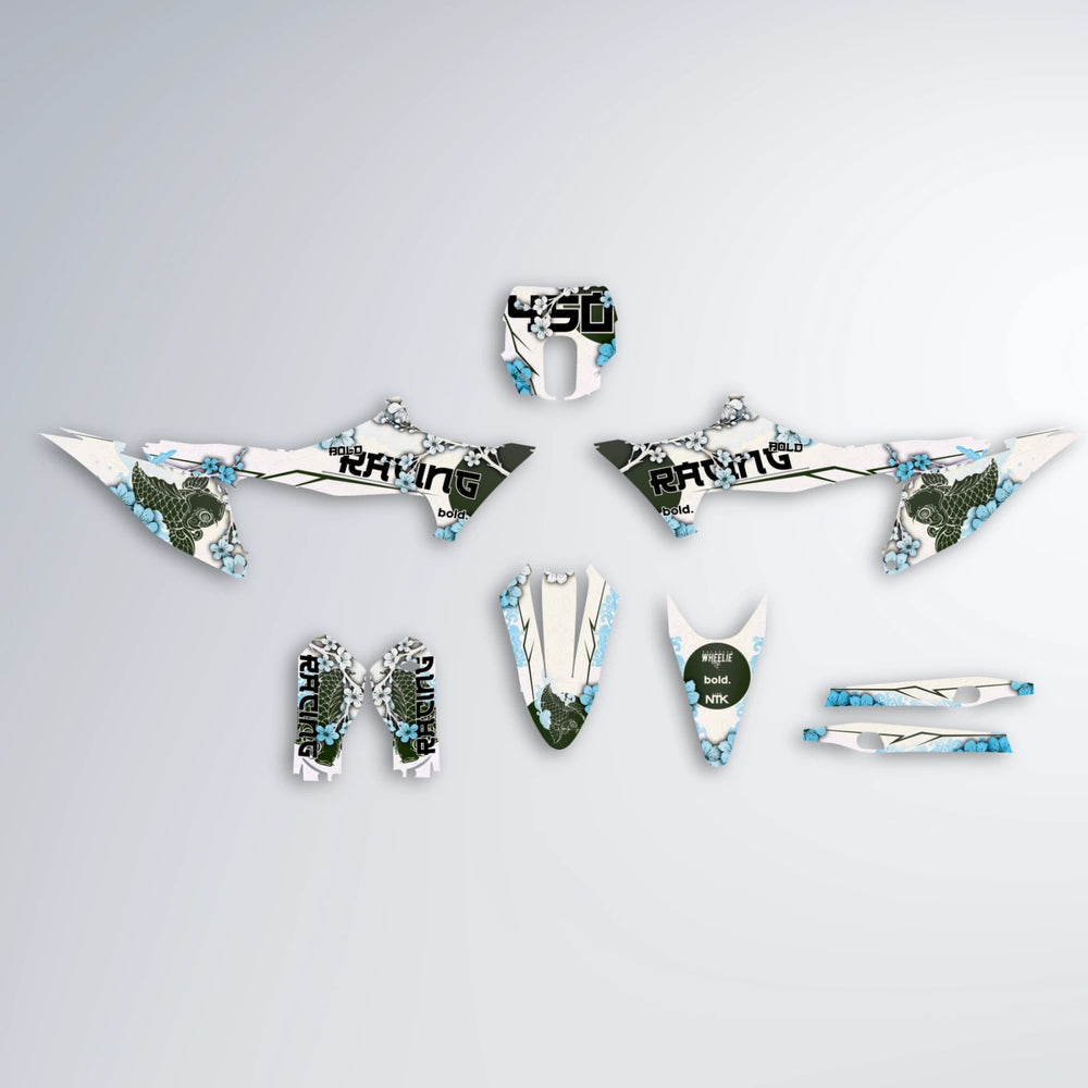 KOI Stark Varg SM graphics kit parts layout in Light Blue & White