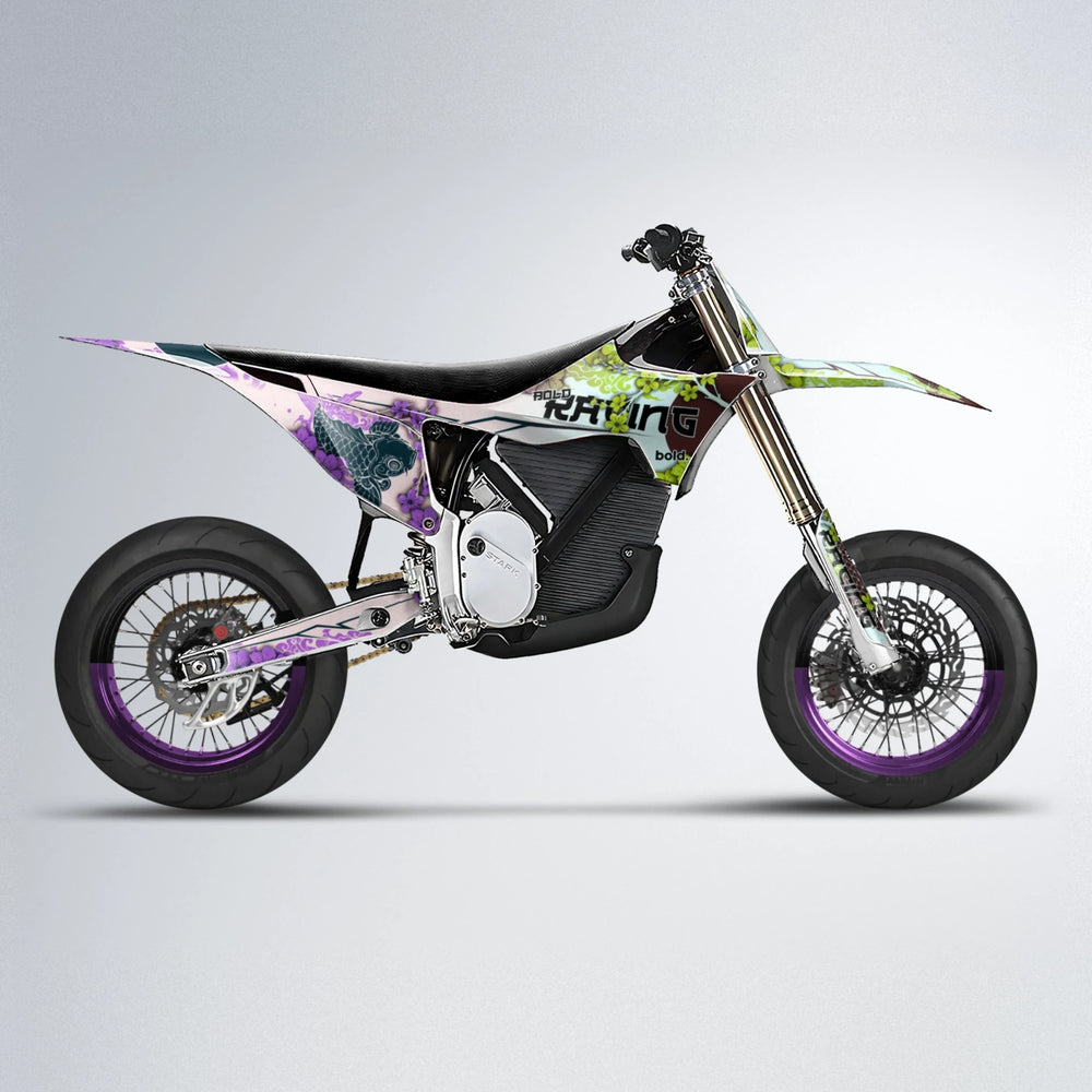 KOI Stark Varg SM supermoto graphics kit in Purple & Yellow