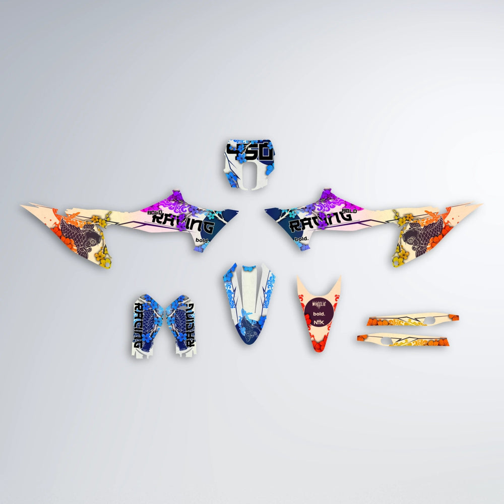 KOI Stark Varg SM graphics kit parts layout in Sunset Fade