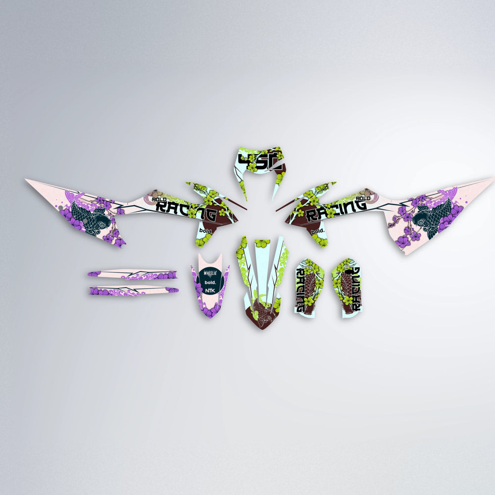 KOI graphics kit parts layout in Purple & Fluo Yellow