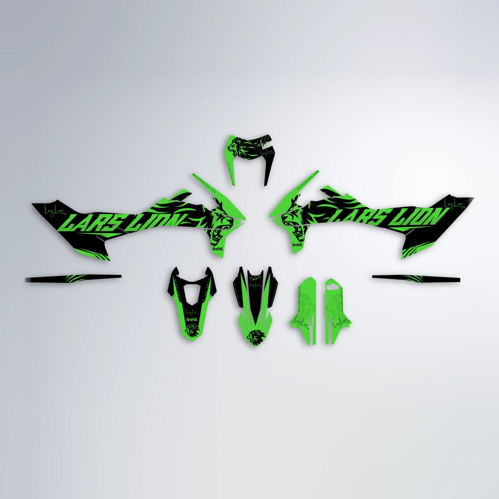 LARSLION KTM SMC 690 graphics kit parts layout in Green