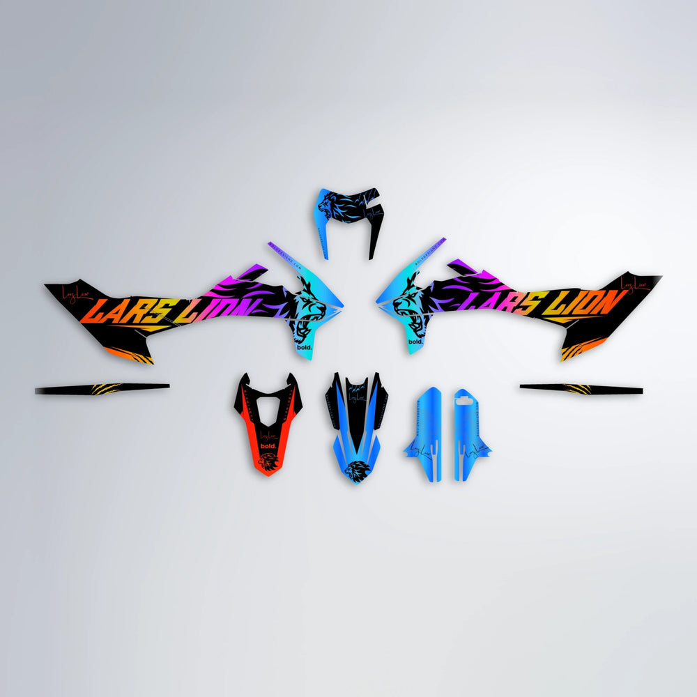 LARSLION KTM SMC 690 graphics kit parts layout in Sunset Fade