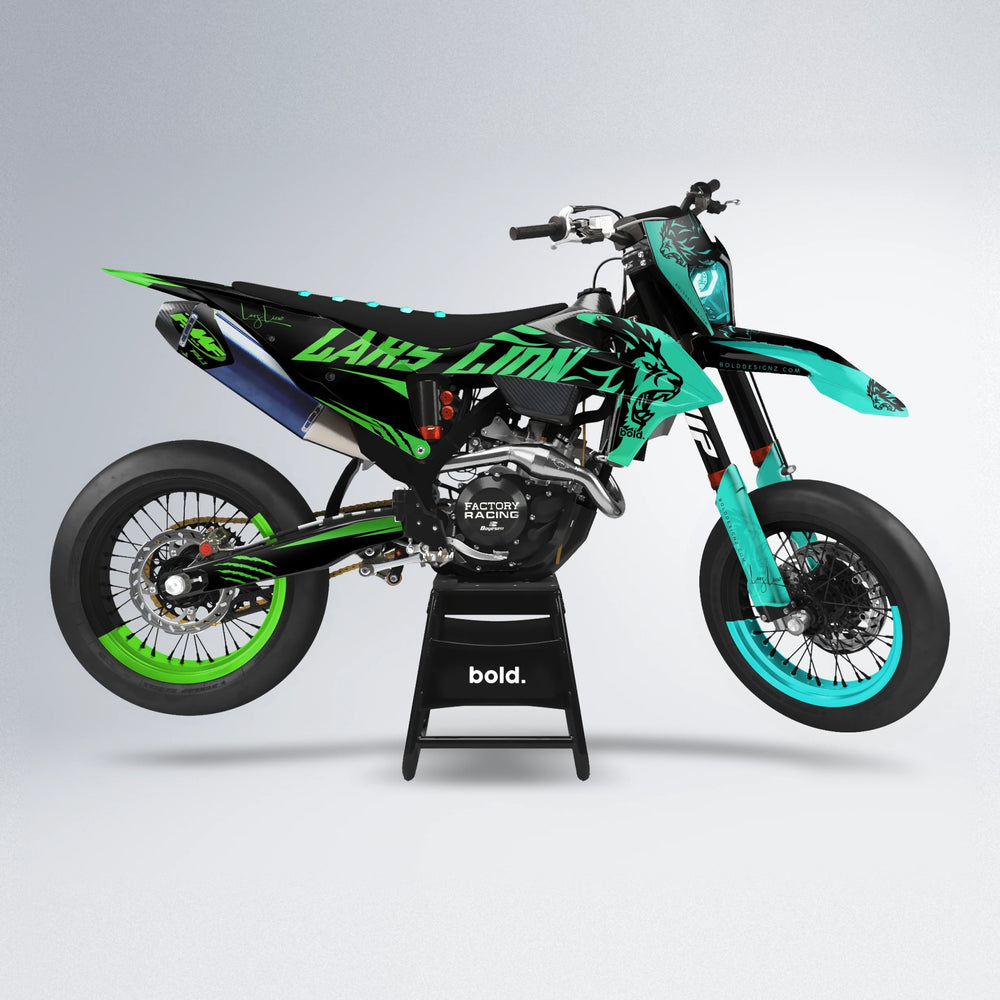 LARSLION supermoto graphics kit in Cyan & Green