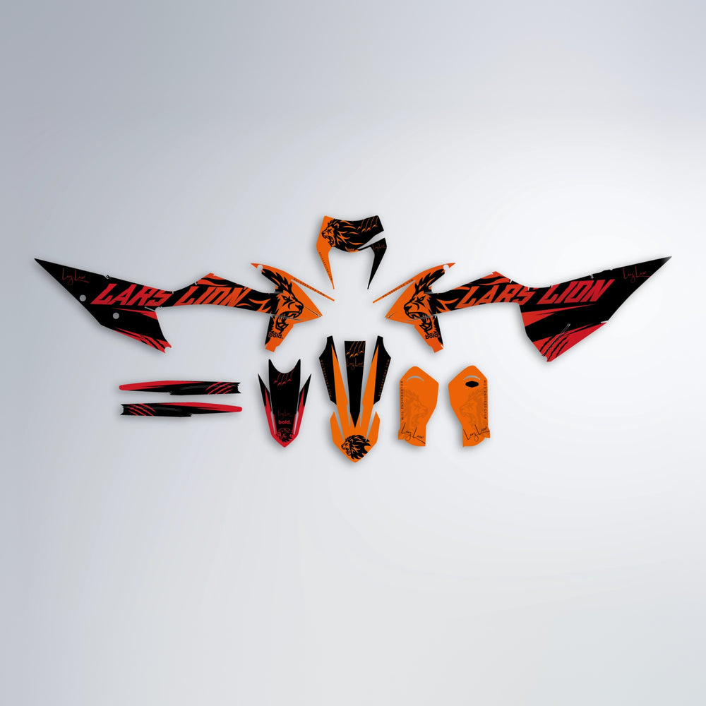 LARSLION graphics kit parts layout in Red & Orange